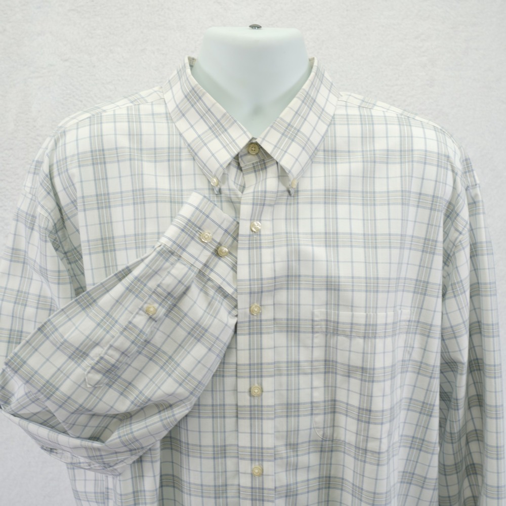 Jos A Bank‎ Traveler's White Yellow Blue Plaid Button Down -2XL- Long Sleeve